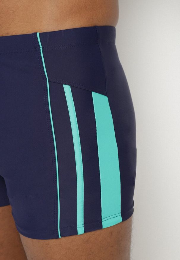 Born2be - Granatowo-Zielone Kąpielówki z Paskami i Sznurkiem Milorelia. Kolor: niebieski