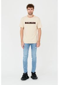 BALMAIN Beżowy męski t-shirt Retro Balmain Flock, Rozmiar XL. Kolor: beżowy. Styl: retro