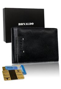 Portfel męski skórzany Ronaldo N992-TP-RON BLACK. Kolor: czarny. Materiał: skóra