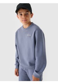 4f - 4F Bluza dresowa nierozpinana bez kaptura chłopięca - granatowa 128 (7-8 lat). Okazja: na co dzień. Typ kołnierza: bez kaptura. Kolor: niebieski. Materiał: dresówka. Wzór: gładki, napisy, ze splotem. Sezon: lato. Styl: casual, klasyczny, sportowy #2