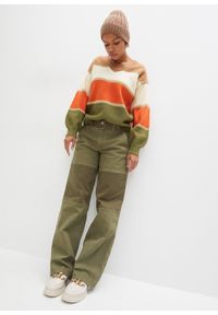 bonprix - Sweter. Kolor: brązowy. Wzór: paski, kolorowy
