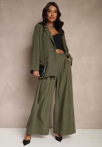 Renee - Ciemnozielona Pudełkowa Marynarka Jednorzędowa Telluria. Okazja: na co dzień. Kolor: zielony. Materiał: jeans. Styl: elegancki, casual