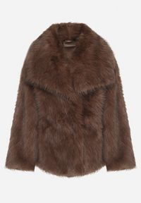 Born2be - Brązowa Kurtka Futerko o Dwurzędowym Kroju Oversize Nevisa. Okazja: do pracy, na spotkanie biznesowe. Kolor: brązowy. Materiał: futro. Sezon: zima, jesień. Styl: biznesowy #7