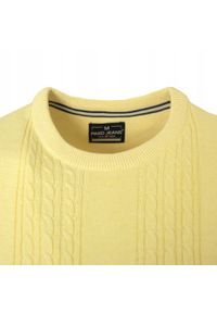 Lekki, Męski Sweter Bawełniany - Pako Jeans - Żółty, Faktura Materiału. Okazja: na spotkanie biznesowe, do pracy. Kolor: żółty, złoty, wielokolorowy. Materiał: bawełna. Styl: biznesowy, klasyczny #3