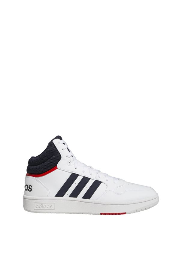 Buty do koszykówki dla dorosłych Adidas Hoops 3.0 Mid Lifestyle Basketball. Kolor: biały, czerwony, wielokolorowy, czarny. Materiał: tkanina, syntetyk. Sport: koszykówka