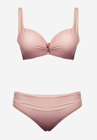 Born2be - Ciemnoróżowe Bikini Majtki Figi i Biustonosz z Ozdobnym Marszczeniem Linaronia. Kolekcja: plus size. Kolor: różowy. Wzór: haft