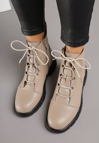 Born2be - Beżowe Botki Trzewiki ze Skóry Naturalnej Lilidessa. Okazja: na co dzień. Kolor: beżowy. Materiał: skóra. Styl: elegancki, casual, klasyczny #7