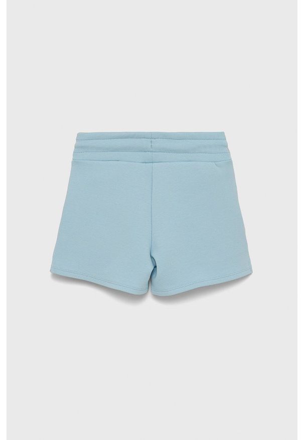 Guess Szorty dziecięce z nadrukiem. Okazja: na co dzień. Kolor: niebieski. Materiał: dzianina, bawełna. Wzór: nadruk. Styl: casual