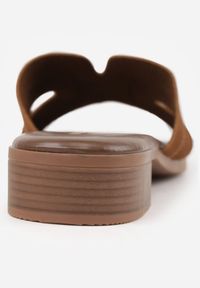 Renee - Brązowe Klapki VICES na Niskim Obcasie z Paskiem z Wycięciami Ateriko. Kolor: brązowy. Materiał: jeans. Obcas: na obcasie. Styl: klasyczny, elegancki. Wysokość obcasa: niski #5