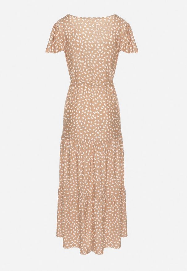 Born2be - Beżowa Sukienka z Bawełną i Geometrycznym Wzorem Lunavella. Okazja: na spacer, na co dzień. Kolor: beżowy. Materiał: bawełna. Wzór: geometria. Sezon: lato. Typ sukienki: proste. Styl: casual, elegancki