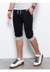 Ombre Clothing - Spodenki męskie dresowe za kolano - czarno-szare V1 - Rozmiar: M. Kolor: szary. Materiał: dresówka #1