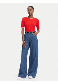TOMMY HILFIGER - Tommy Hilfiger Sweter Fine Gg Cable Boat WW0WW50103 Czerwony Regular Fit. Kolor: czerwony. Materiał: bawełna #2