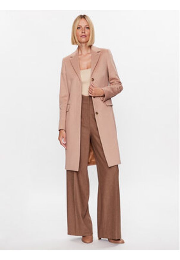 Calvin Klein Płaszcz wełniany K20K205670 Beżowy Regular Fit. Kolor: beżowy. Materiał: wełna