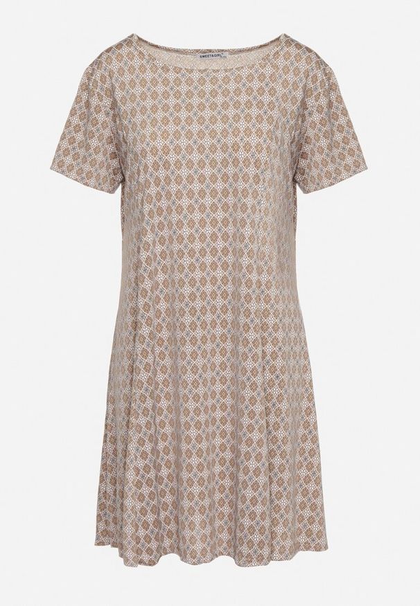 Born2be - Brązowo-Beżowa Rozkloszowana Sukienka Mini z Elastycznej Wiskozy Annamarie. Kolor: brązowy. Materiał: wiskoza. Długość: mini