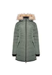 DARE 2B - Damski płaszcz turystyczny zimowy długi Striking II. Kolor: zielony. Długość: długie. Sezon: zima. Sport: narciarstwo