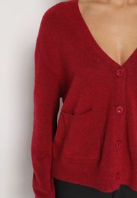 Born2be - Bordowy Rozpinany Kardigan z Dodatkiem Kaszmiru Vetirira. Okazja: na co dzień. Kolor: czerwony. Materiał: kaszmir. Styl: casual, klasyczny #2