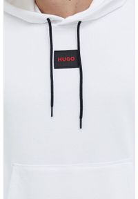 Hugo - HUGO bluza bawełniana męska kolor biały z kapturem z aplikacją. Okazja: na co dzień. Typ kołnierza: kaptur. Kolor: biały. Materiał: bawełna. Wzór: aplikacja. Styl: casual #4