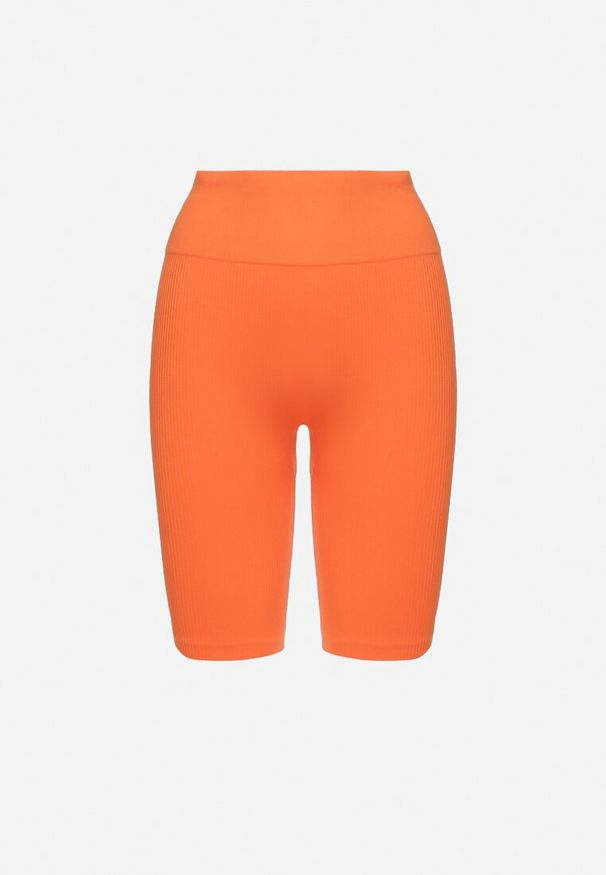 Born2be - Pomarańczowe Sportowe Szorty Kolarki Prążkowane z Wysokim Stanem Salevitta. Stan: podwyższony. Kolor: pomarańczowy. Materiał: prążkowany. Styl: sportowy
