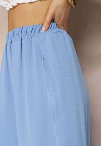Renee - Niebieskie Luźne Spodnie z Rozcięciami na Boku Nogawek High Waist Voleri. Okazja: do pracy, na spacer. Stan: podwyższony. Kolor: niebieski. Materiał: materiał. Styl: elegancki #3