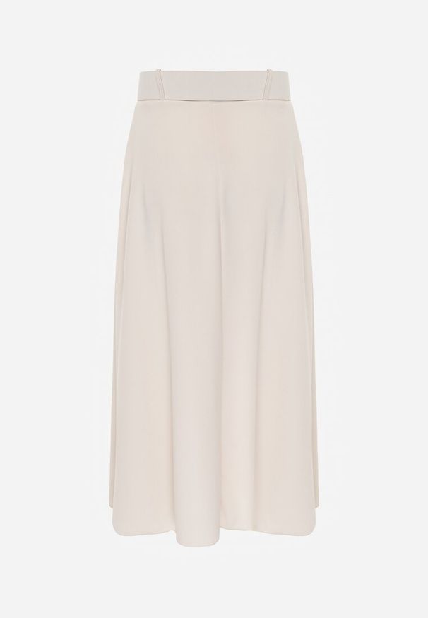 Renee - Jasnobeżowa Rozkloszowana Spódnica Maxi z Paskiem i Klamrą Adlirca. Okazja: na co dzień. Kolor: beżowy. Materiał: materiał. Wzór: gładki. Styl: casual