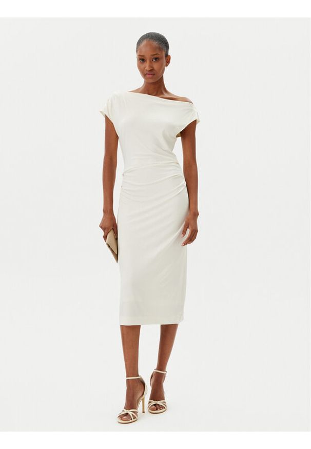 BOSS Sukienka koktajlowa Etrimi2 50540871 Écru Slim Fit. Materiał: wiskoza. Styl: wizytowy