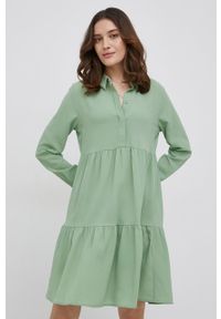 JDY Sukienka kolor zielony mini rozkloszowana. Kolor: zielony. Materiał: tkanina. Długość rękawa: długi rękaw. Typ sukienki: rozkloszowane. Długość: mini