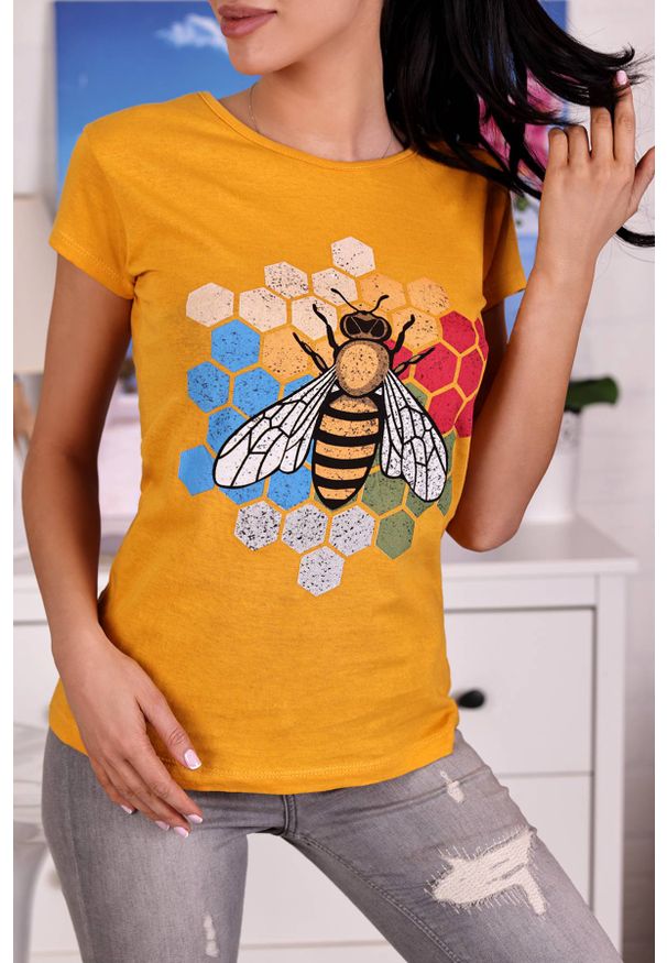 IVET - T-shirt damski BARDONA MUSTARD. Kolor: żółty. Wzór: nadruk