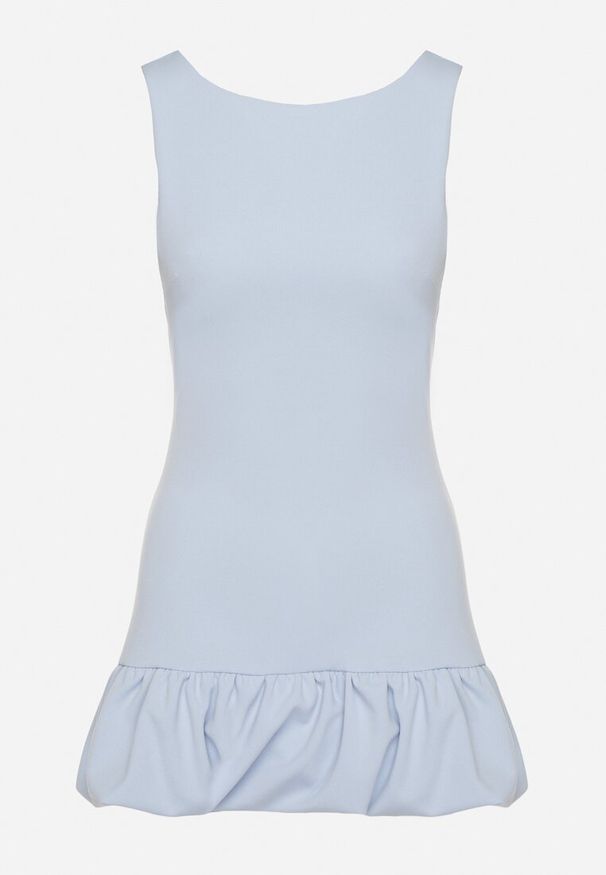 Born2be - Niebieski Taliowany Kombinezon Ozdobiony Falbanką Semiriela. Okazja: na co dzień. Kolor: niebieski. Wzór: aplikacja. Styl: casual, klasyczny