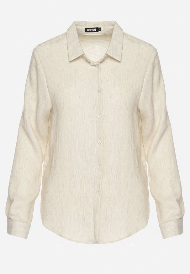 Born2be - Beżowa Klasyczna Koszula z Wiskozy Melriza. Okazja: na co dzień, na spotkanie biznesowe. Typ kołnierza: kołnierzyk klasyczny. Kolor: beżowy. Materiał: wiskoza. Długość rękawa: długi rękaw. Długość: długie. Wzór: prążki. Styl: klasyczny