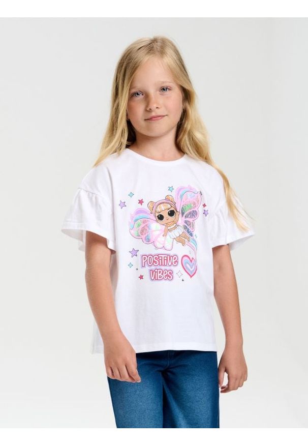 Sinsay - Koszulka z połyskującą aplikacją L.O.L Surprise - biały. Kolor: biały. Wzór: aplikacja