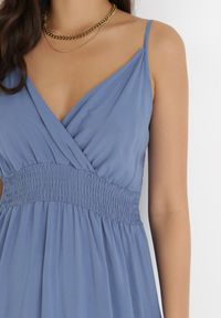 Born2be - Niebieska Sukienka Cadole. Kolor: niebieski. Materiał: bawełna. Długość rękawa: na ramiączkach. Typ sukienki: kopertowe. Styl: wakacyjny. Długość: maxi #4