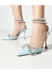 MACH&MACH - Niebieskie sandały z kryształami Double Bow. Zapięcie: pasek. Kolor: niebieski. Obcas: na szpilce