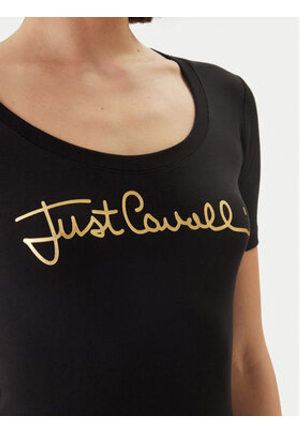Just Cavalli T-Shirt 80PAHT02 CJ502 Czarny Slim Fit. Kolor: czarny. Materiał: bawełna