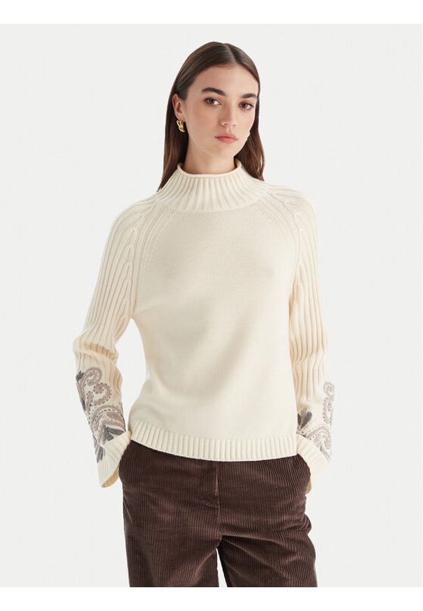 Luisa Spagnoli Golf Manico 100198 Écru Regular Fit. Typ kołnierza: golf. Materiał: wełna