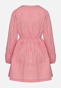 Born2be - Czerwona Sukienka w Drobną Kratkę z Wiązaniem Przy Dekolcie Noemis. Okazja: na co dzień, do pracy. Typ kołnierza: dekolt w kształcie V. Kolor: czerwony. Długość rękawa: długi rękaw. Wzór: kratka. Typ sukienki: proste. Styl: casual #3