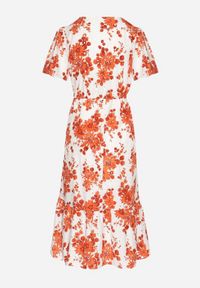 Born2be - Pomarańczowa Sukienka z Bawełny Ażurowa w Kwiaty z Rozkloszowanym Dołem Florbia. Okazja: na co dzień. Kolor: pomarańczowy. Materiał: bawełna. Długość rękawa: krótki rękaw. Wzór: kwiaty, ażurowy. Sezon: wiosna. Typ sukienki: rozkloszowane. Styl: klasyczny, casual #4