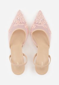 Born2be - Różowe Szpilki VICES z Odkrytą Piętą z Bogato Zdobionym Noskiem z Koralikami Daphironei. Okazja: na co dzień, do pracy, na spotkanie biznesowe. Kolor: różowy. Materiał: jeans. Wzór: aplikacja. Obcas: na szpilce. Styl: klasyczny, casual, biznesowy, elegancki #3