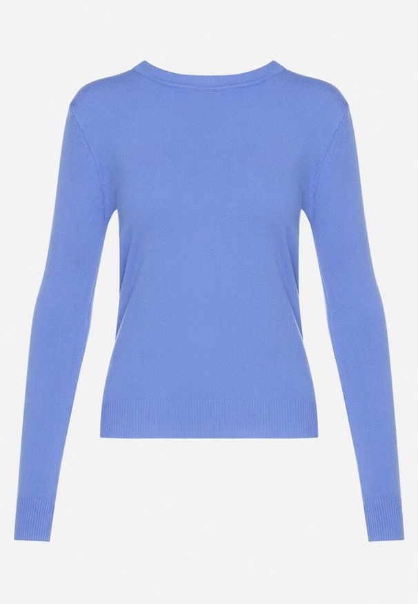 Born2be - Niebieski Sweter Klasyczny z Miękkiej Dzianiny Helentia. Kolor: niebieski. Materiał: dzianina. Styl: klasyczny