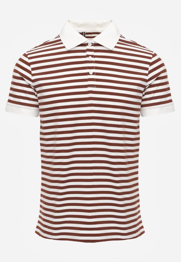 Born2be - Brązowa Bawełniana Koszulka Polo w Paski w Stylu Casual Elunilla. Okazja: na co dzień. Typ kołnierza: polo. Kolor: brązowy. Materiał: bawełna. Wzór: paski. Styl: casual