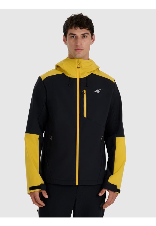 4f - 4F Kurtka softshell wiatroodporna membrana 8000 męska - żółta M. Kolor: żółty. Materiał: softshell. Technologia: Primaloft. Sport: wspinaczka, turystyka piesza