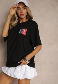 Renee - Czarna Koszulka z Bawełny z Ozdobnym Nadrukiem Olinesse. Okazja: na co dzień. Kolor: czarny. Materiał: bawełna. Wzór: nadruk. Styl: klasyczny, casual #3