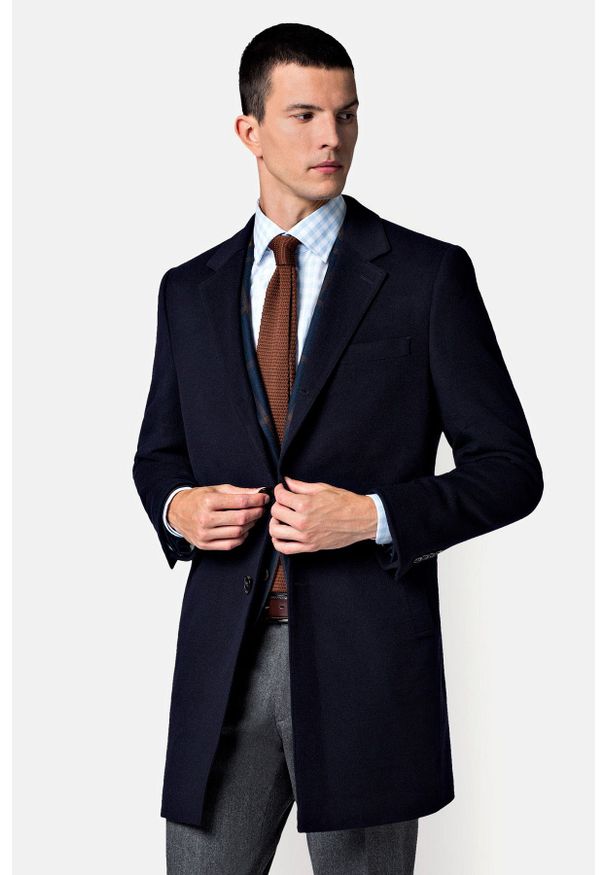 Lancerto - Płaszcz Granatowy Regent. Kolor: niebieski. Materiał: bawełna, materiał, wełna. Sezon: jesień. Styl: elegancki
