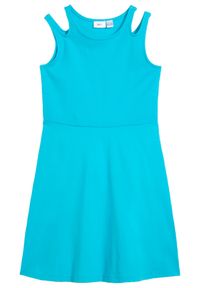 bonprix - Sukienka dziewczęca z dżerseju, z bawełny organicznej. Kolor: niebieski. Materiał: jersey, bawełna