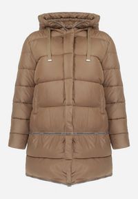 Born2be - Beżowa Pikowana Kurtka Płaszcz z Regulacją Długości Mutileni. Kolor: beżowy. Wzór: aplikacja. Styl: klasyczny #5