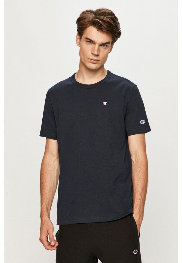 Champion - T-shirt. Okazja: na co dzień. Kolor: niebieski. Materiał: dzianina. Wzór: aplikacja. Styl: casual