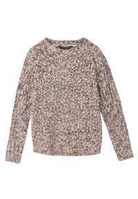TOP SECRET - Luźny sweter z metalizowaną nicią. Okazja: na co dzień. Kolor: beżowy. Materiał: dzianina, jeans. Wzór: melanż, aplikacja. Sezon: zima, jesień. Styl: casual #2