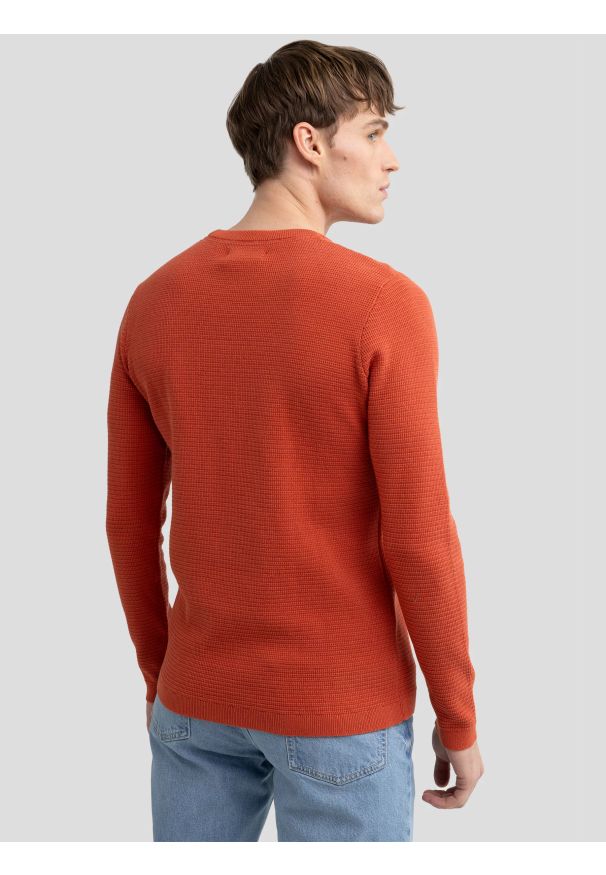 Big-Star - Sweter męski bawełniany pomaraŅczowy Neilon 704. Kolor: pomarańczowy. Materiał: bawełna. Wzór: ze splotem. Styl: klasyczny