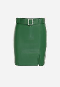 Born2be - Zielona Mini Spódnica z Imitacji Skóry Clementia. Kolor: zielony