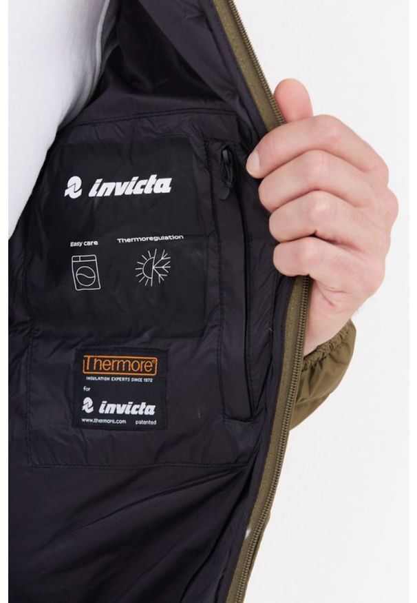 Invicta - INVICTA Zielona męska kurtka puchowa z kapturem, Rozmiar XL. Typ kołnierza: kaptur. Kolor: zielony. Materiał: puch