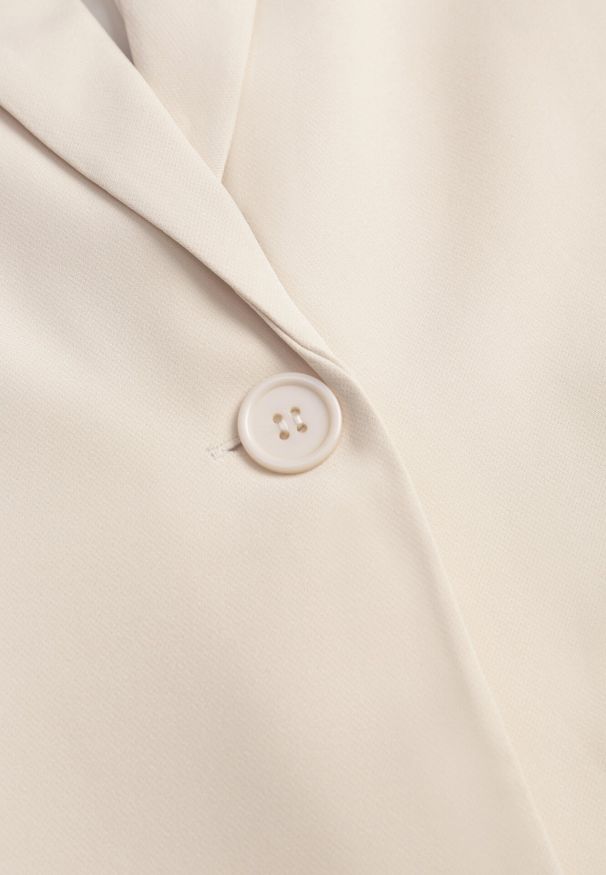 Born2be - Beżowa Marynarka Ozdobiona Imitacją Kieszeni Sovzedi. Okazja: na spotkanie biznesowe. Kolor: beżowy. Materiał: jeans. Wzór: aplikacja. Styl: biznesowy, elegancki